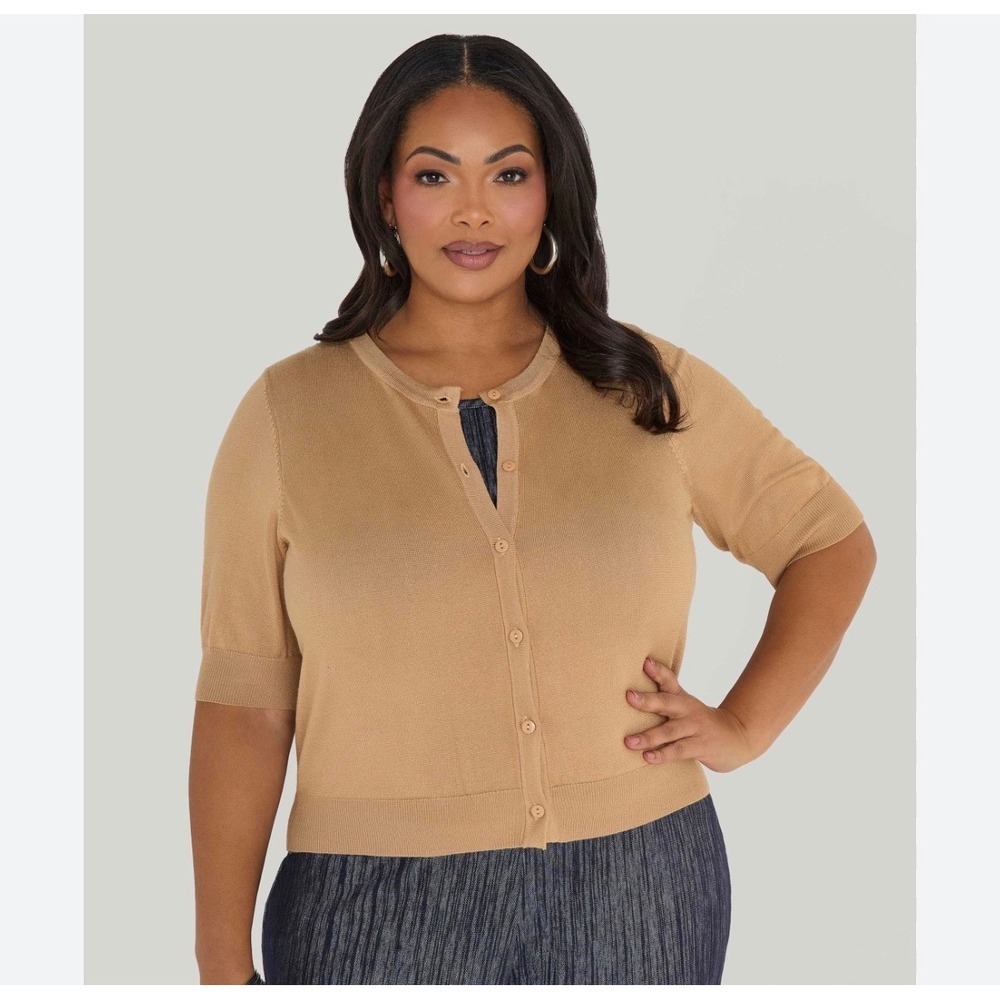 Ashley Stewart Cropped Knit Cardigan – Light Brown – Women's 22/24 – NWT